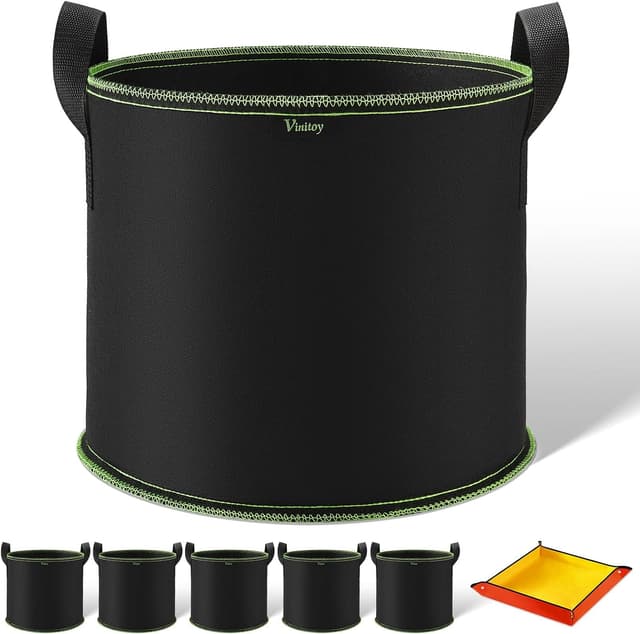 Detalle de Vinitoy Grow Bags 7 Gallon Reusable Fabric Pots (5 Pack) with Nylon Handles and Waterproof Mat, 27L