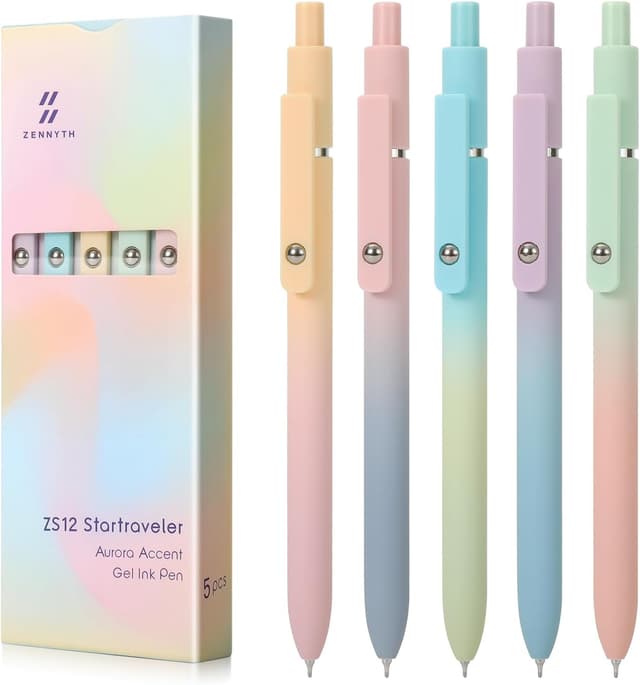 Detalle de FIOVER Gelstifte mit schwarzer Tinte, 0,7 mm mittlere Spitze (5 Stück) – glatt schreiben, schnell trocknend