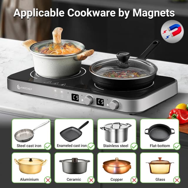 Thumbnail 2 de AMZCHEF Double Induction Cooktop 1800W