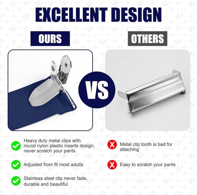 Detalle 2 de Aomig Hosenträger für Herren (breit, 3,5 cm) mit 4 Metallclips – einstellbar & elastisch