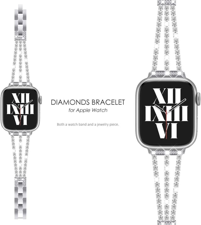 Detalle de Fullife sparkling crystal bracelet watch strap for Apple Watch (38mm–42mm, Series 1–11) - Bling Silver