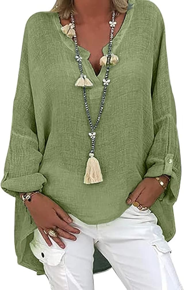 Detalle de Tincini Leinenbluse Damen V-Ausschnitt