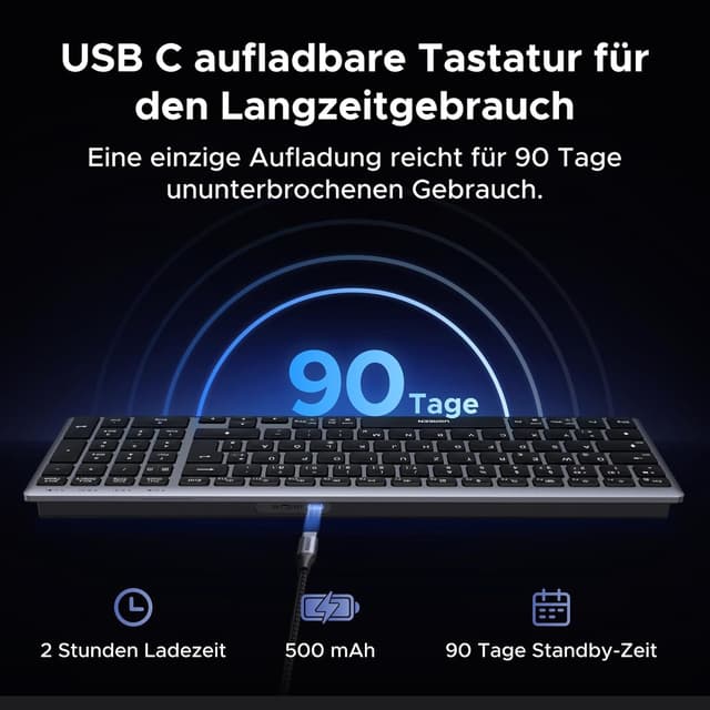 Detalle 2 de UGREEN Bluetooth Tastatur 500 mAh ⌨