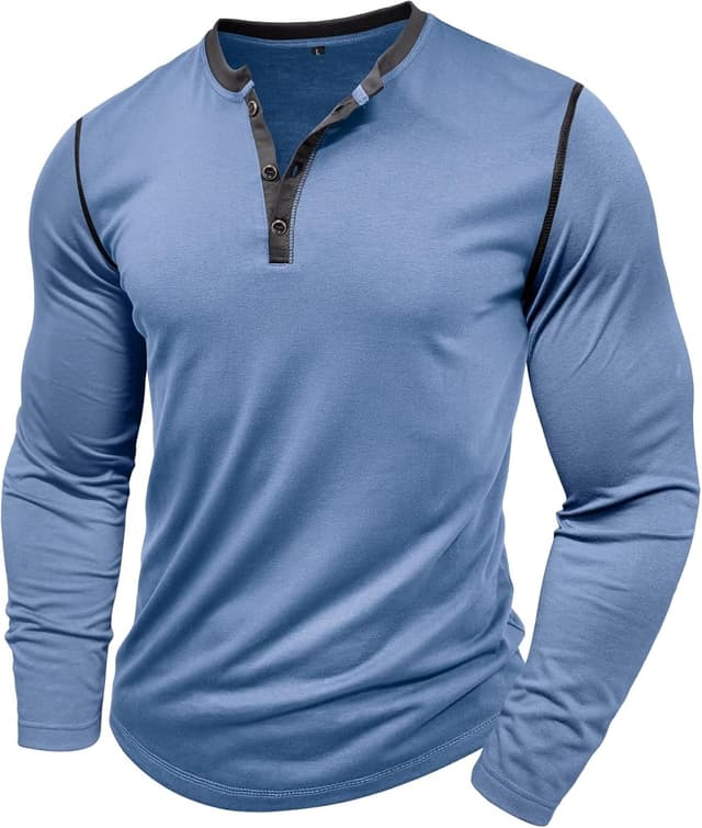 Detalle de Henley Shirt Herren Langarm T-Shirt mit V-Ausschnitt