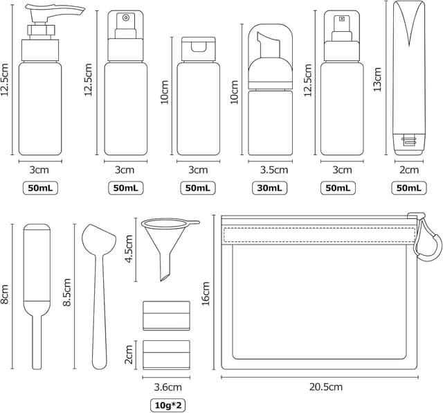 Thumbnail 5 de Carehabi Set di 12 bottiglie da viaggio 30/50 ml