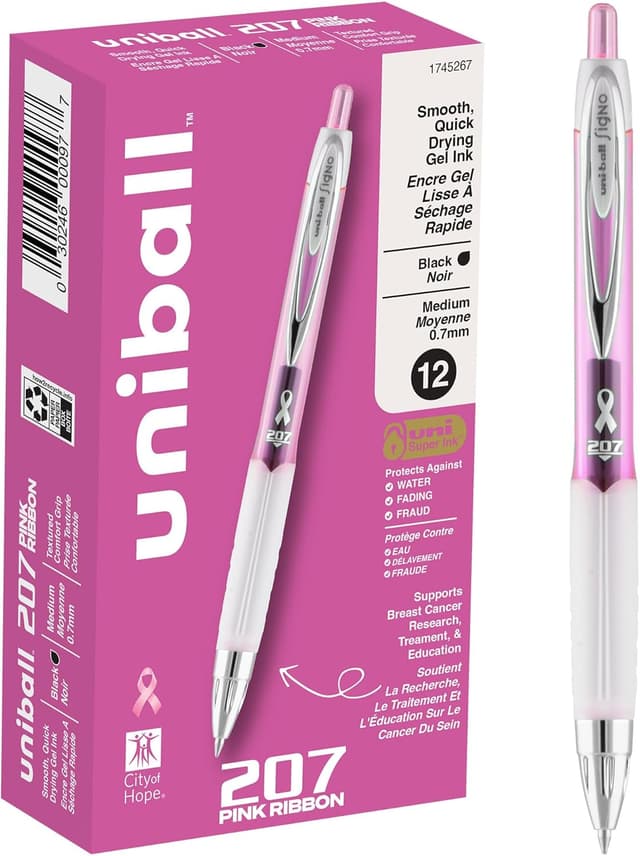 Detalle de uniball 207 Pink Ribbon Retractable Gel Pens 0.7mm 🖊