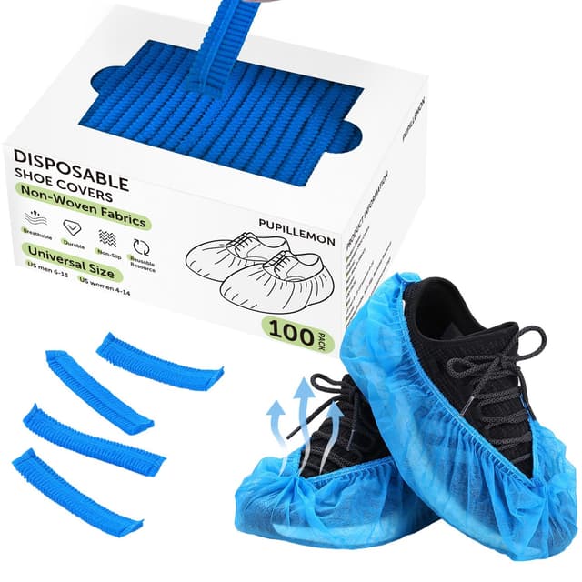 Detalle de 100er-Pack Einweg-Schuhüberzieher aus Vlies (rutschfest, atmungsaktiv) – passend bis Größe 47, Blau