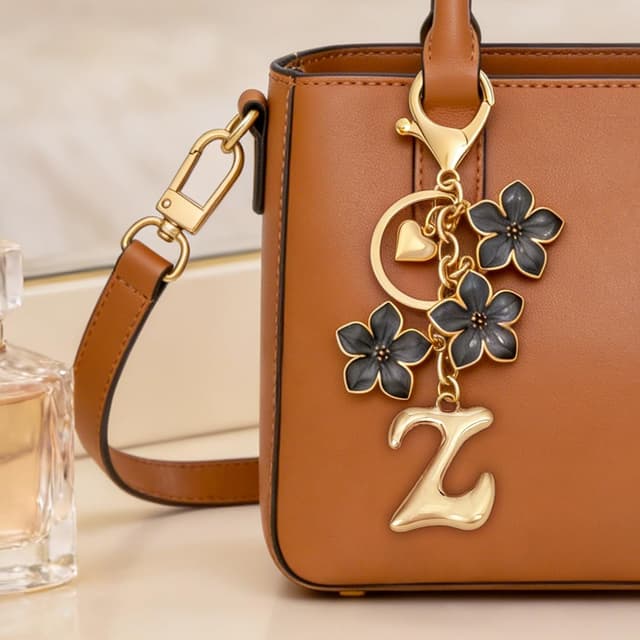 Detalle 2 de Snylcce Bubble Initial Keychain with Graceful Flower Charms and A–Z Letter Option