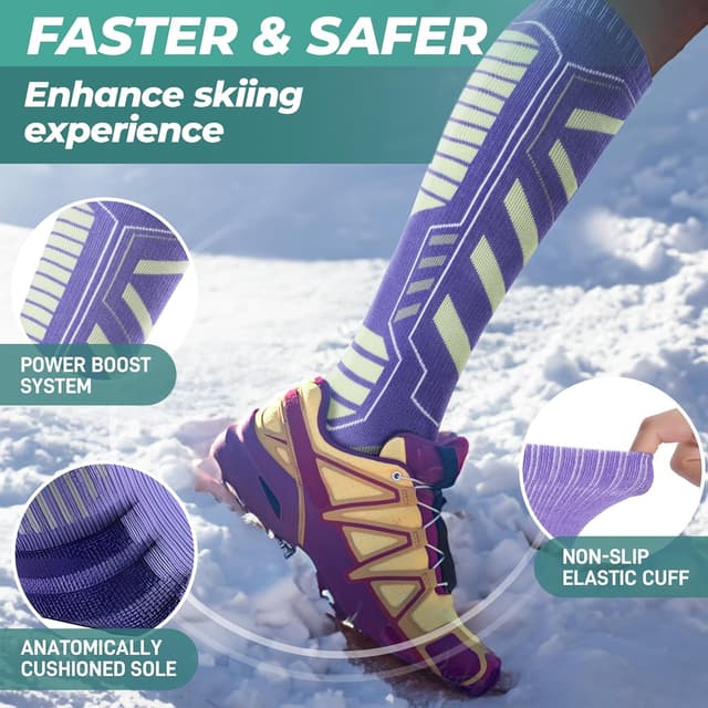 Detalle de PULIOU Calze da sci in lana merino termiche, unisex