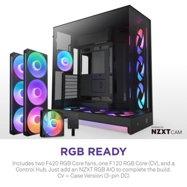 Detalle 2 de NZXT H9 Flow RGB+ negra con vidrio templado: caja ATX/EATX/mATX/Mini-ITX con iluminación multi