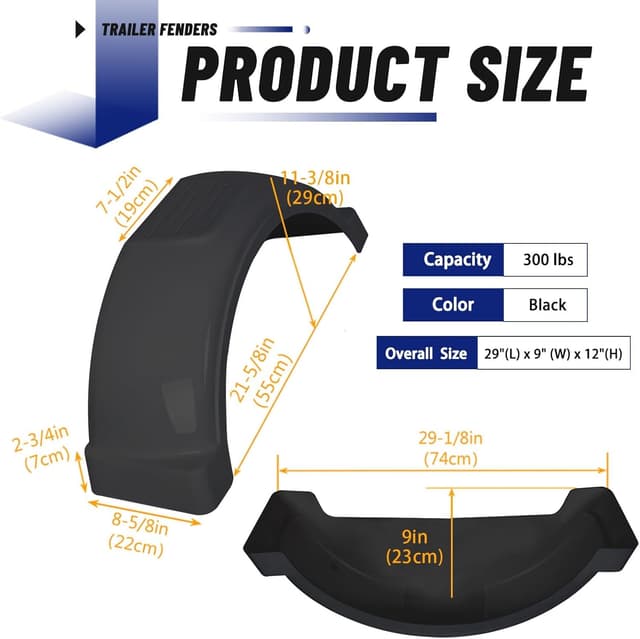 Detalle de ECOTRIC 2-Pack Trailer Fenders with Steps for Single-Axle Trailers (Black, Fits 13" Wheels)