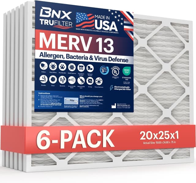 Detalle de BNX MERV 13 Pleated Air Filter 20 x 25 x 1