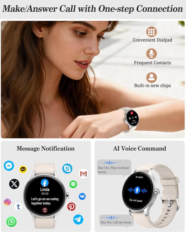 Detalle de Smart Watch for Women, Ladies & Men with 1.27in Fitness Screen (41mm case) – Call, Heart Rate, Stress & Sleep, AI Voice, IP68