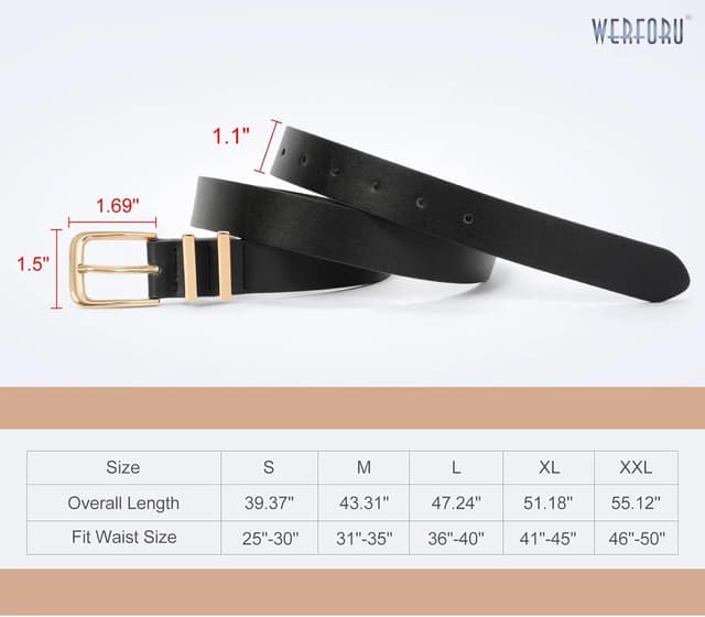Detalle de WERFORU 3 Pack Women’s Faux Leather Belts with Gold/Silver Buckles for Jeans & Dresses