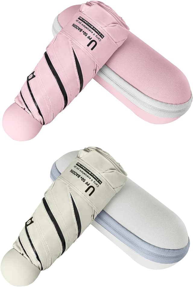 Detalle de BAODINI Reise-Mini-Regenschirm für die Geldbörse mit Etui – kompakter UV-Blockschirm, leicht & taschenfreundlich