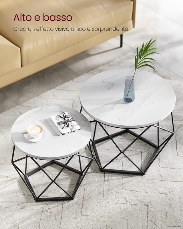 Detalle de VASAGLE set di 2 tavolini da caffè rotondi con incastro LET040B59, piano rimovibile, bianco e nero