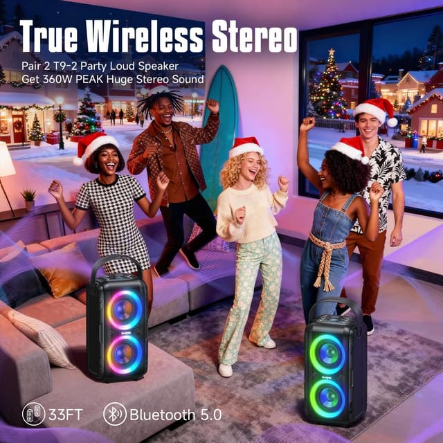 Detalle 2 de 180W PEAK W-KING Bluetooth Musikbox mit 105 dB, IPX5, LED-Licht & 24h Akku