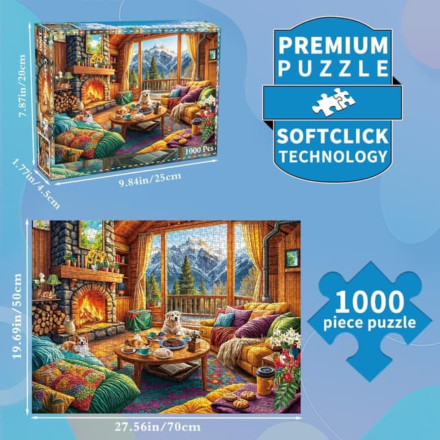 Detalle de 1000-Piece Adult Jigsaw Puzzle – Alpine Cabin Retreat (jigsaw puzzles for adults)