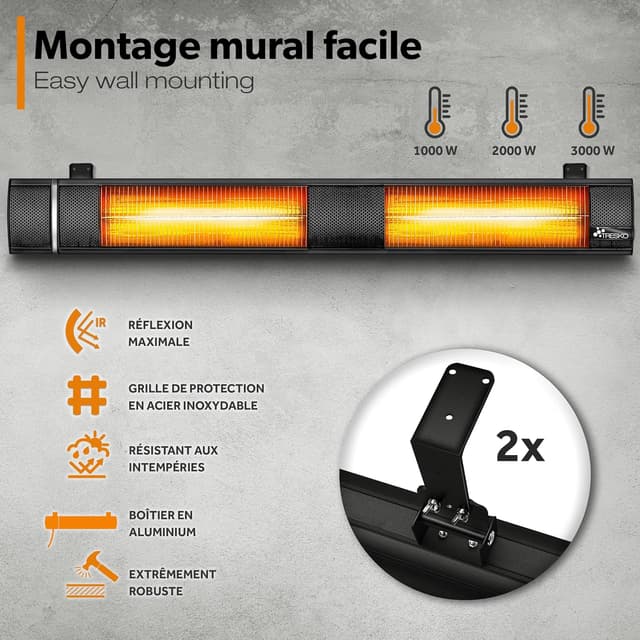 Thumbnail 3 de TRESKO Radiateur infrarouge 3000W pour terrasse