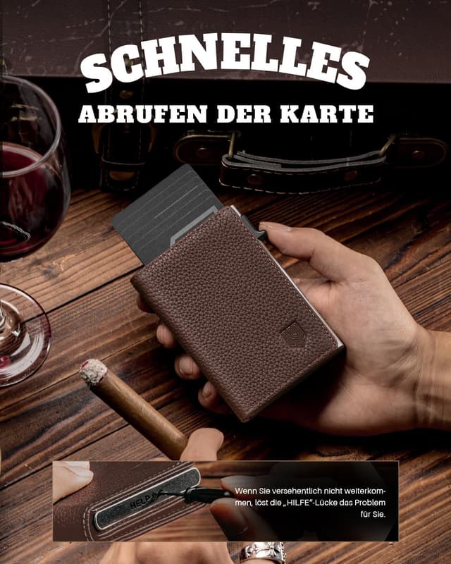 Detalle de DODENSHA MagSnap Pebble Geldbörse mit Münzfach, Slim Wallet inkl. RFID-Schutz – braun-silber