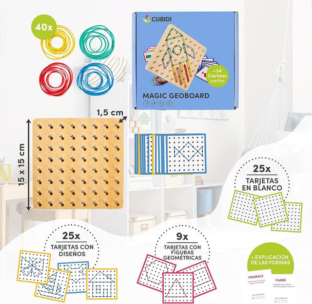 Thumbnail 2 de CUBIDI Geobard de Madera Montessori 34 tarjetas