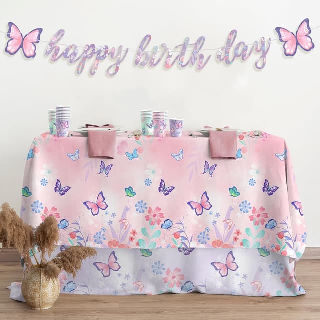 Detalle de Gatherfun Butterfly Birthday Party Supplies Plastic Tablecloths (2 Pack, 54" x 108")