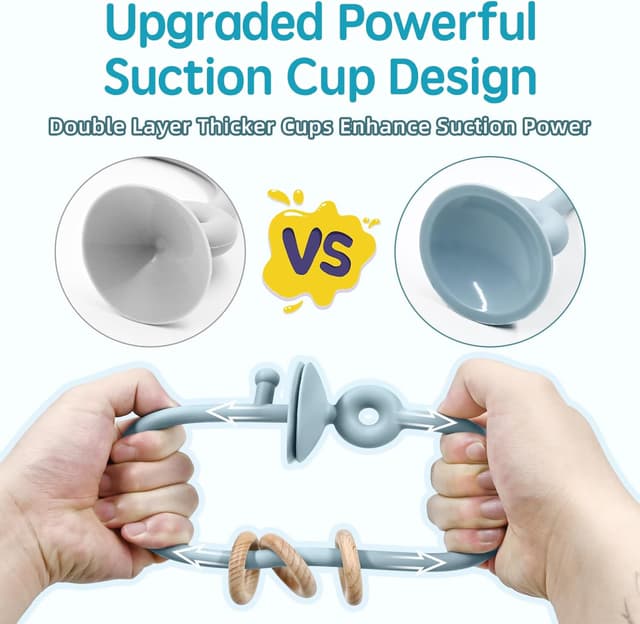 Detalle 2 de AiTuiTui high chair suction toy with wooden ring (blue) for babies and toddlers