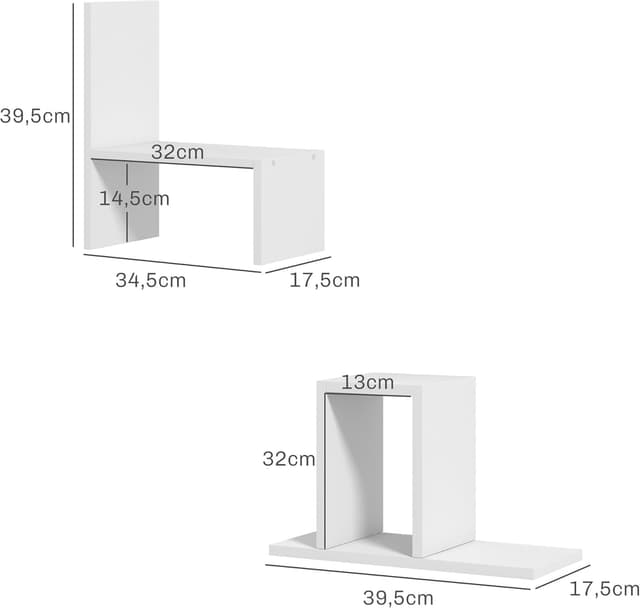 Detalle de HOMCOM Étagère de bureau modulable à poser (2 pièces) en MDF mélaminé, blanc