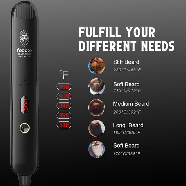 Detalle de FEBOTE Heated Ionic Hair Straightening Brush for Men with 5 Heat Settings and Travel Bag