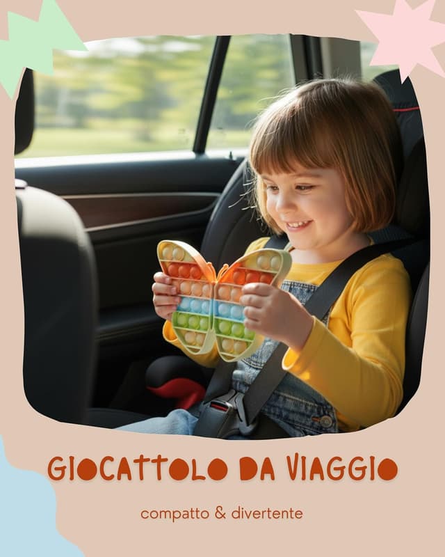 Detalle de Valino Pop-It in silicone pastello farfalla (12 × 12 cm) bubble fidget impermeabile, senza BPA