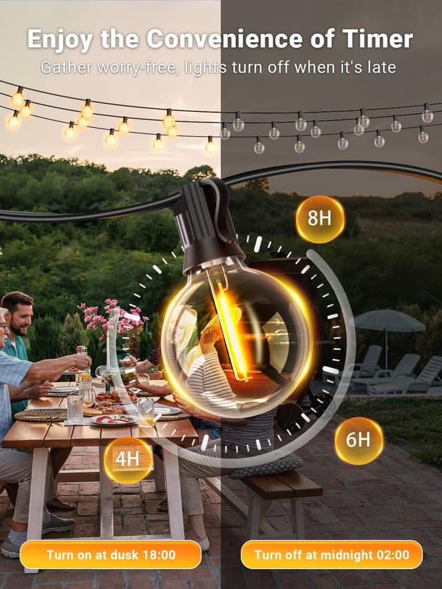 Detalle 2 de Guirlande solaire extérieure ARKOCHIC 15 m avec 20+1 ampoules LED G40, 8 modes et télécommande (IP44)