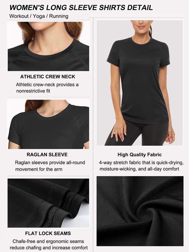 Detalle de Damen 3er Pack Langarmshirt (UPF 50+) – schnelltrocknendes, atmungsaktives Funktionsshirt für Sport & Alltag