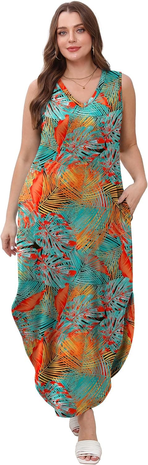 Detalle de SAMPEEL V-Neck Maxi Summer Dress with Pockets for Beach Vacations