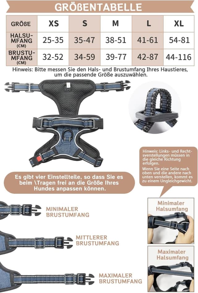 Detalle 2 de Hundegeschirr Anti-Zug mit 3 Schnallen S