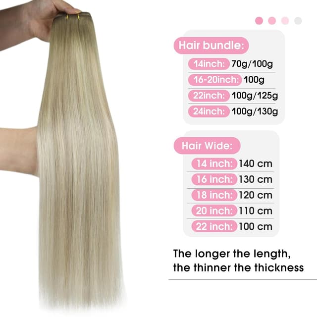 Detalle de YoungSee Echthaar Tressen zum Einnähen „Blond“ (40 cm) – Weft-Extensions für mehr Länge & Volumen