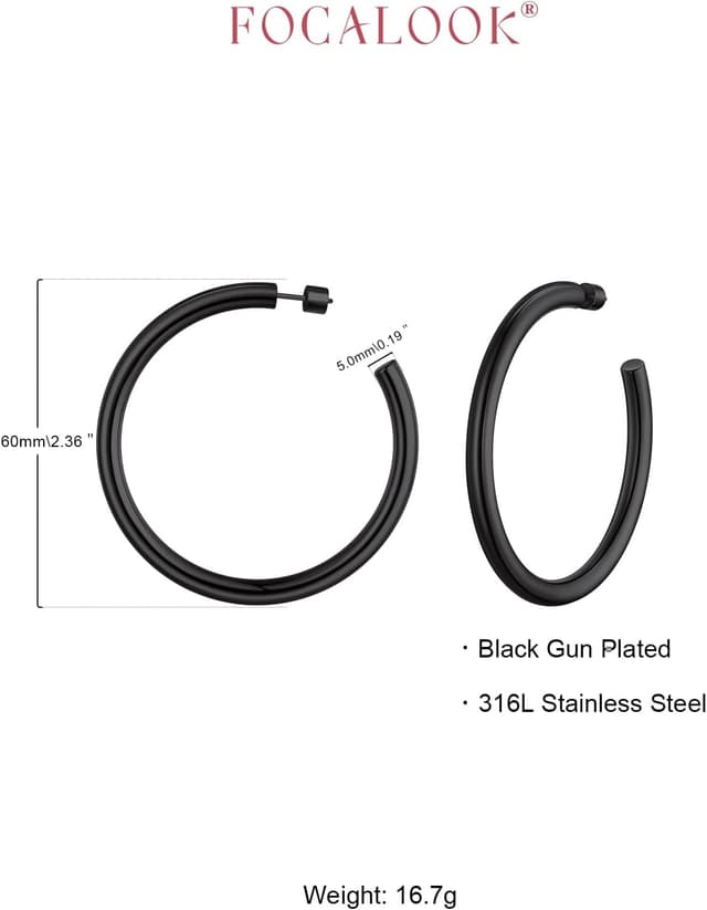 Detalle 1 de FOCALOOK Creolen Damen Ohrstecker aus Edelstahl – Statement-Schmuck mit Zylinder-Röhren (30–80 mm)