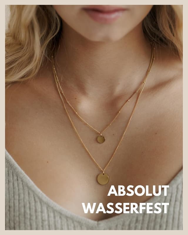 Detalle de Layering Kette mit Plättchen Anhänger – verstellbare Halskette aus 316L Edelstahl (18K vergoldet, Roségold & Silber)