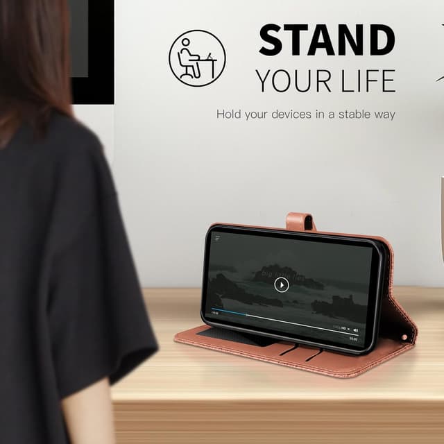 Detalle de Rostsant Handyhülle für Samsung Galaxy S25 Edge 5G – Braun, PU-Flipcase mit Kartenfächern und Standfunktion