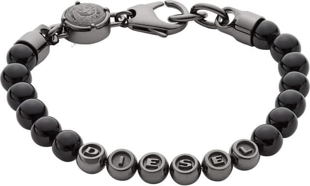Detalle 2 de Diesel pulsera de hombre de cuentas semipreciosas en negro oscuro con cierre de langosta