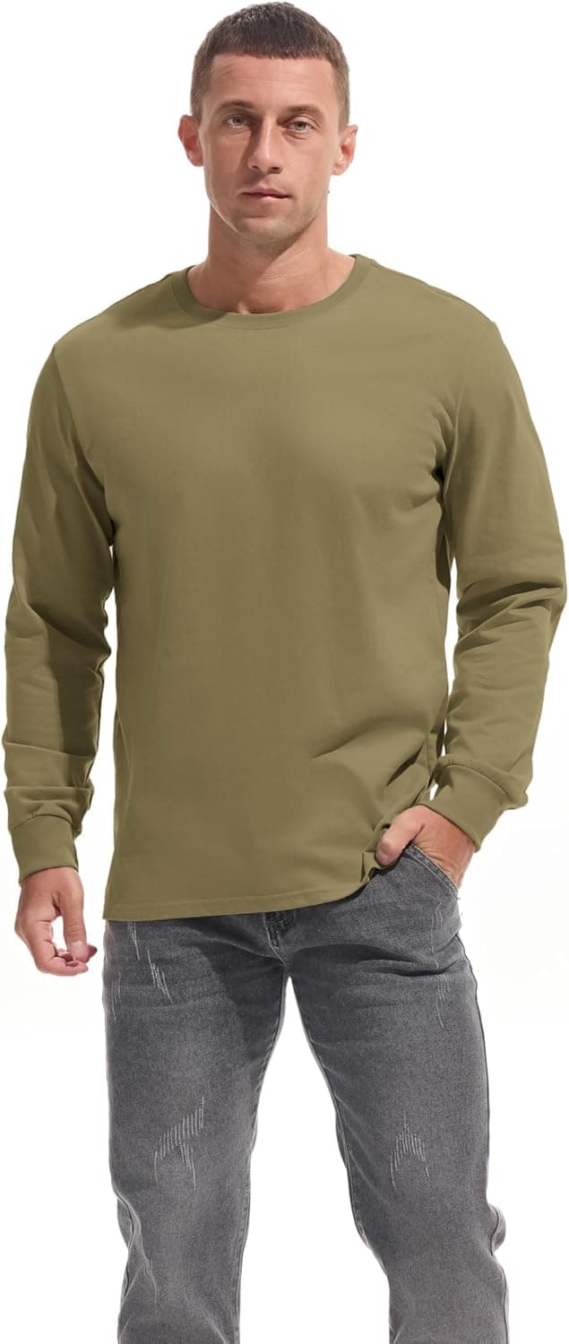 Detalle de VEIISAR Herren dickes Langarm-Rundhals-T-Shirt aus 100% Baumwolle (Heavy Duty, pre-shrink)