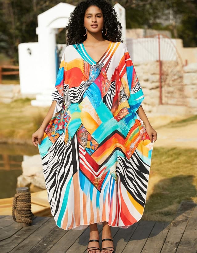 Detalle de NFVNKJ Women’s Plus Size Beach Lounge Kaftan Maxi Dress Swimsuit Cover-Up