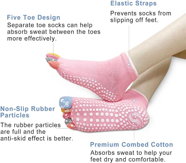 Detalle 2 de LOFIR Calze antiscivolo yoga donna a cinque dita (3 paia), EU 36–44