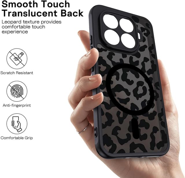 Detalle de Coque Xiaomi 15T Pro 5G magnétique MagSafe XTCASE avec motif léopard translucide noir