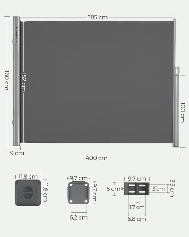 Thumbnail 1 de SONGMICS Alu-Seitenmarkise 160x400 cm Sichtschutz Balkon Terrasse