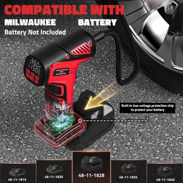 Detalle 2 de DIYtoolifz 150PSI Cordless Tire Inflator (Bare Tool) with LCD & LED — Compatible with Milwaukee 18V Batteries