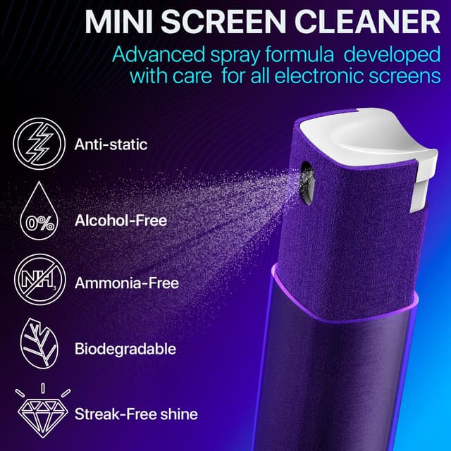 Detalle 2 de iO CLEAN IO CLEAN Mini Screen Cleaner Spray (Finger Proof) – 3-in-1 Mist Cleaner with Microfiber Cloth & Protective Cover, Grey