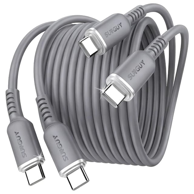 Detalle de SUNGUY USB‑C Kabel 2 m (2er‑Set) mit 100W Schnellladung, Silikon, E‑Marker – grau