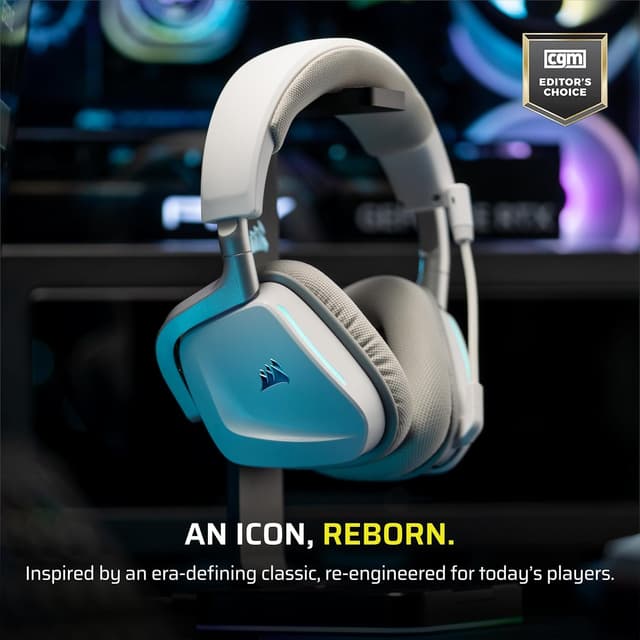 Detalle de Corsair Void v2 Wireless Gaming-Headset mit Bluetooth, Dolby Atmos und bis zu 70 Stunden Akkulaufzeit – Weiß