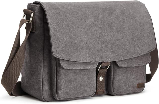 Detalle de S-ZONE Borsa messenger in tela da uomo vintage per laptop fino a 15,6 pollici