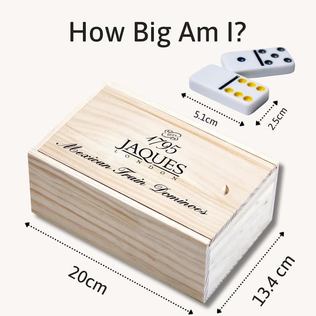 Detalle 2 de Jaques of London Mexican Train Dominoes Game (Family Set) | Wooden Storage Box | Since 1795